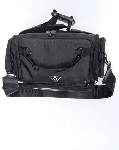 Moth Pro set bag with multiple zippered compartments, D-ring loops, and an adjustable shoulder strap, shown against a plain white background.